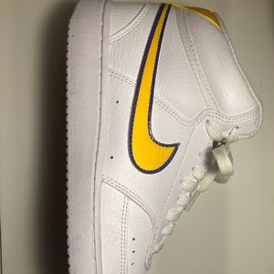 Nike Court Vision Mid All White Yellow Nike Band Size 7.5